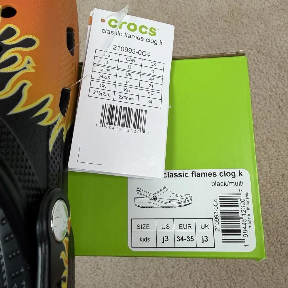 NWT Crocs Classic Flames Clog Retro Hot Rod Youth Size J3 Kids 210993-0C4 - Picture 6 of 6